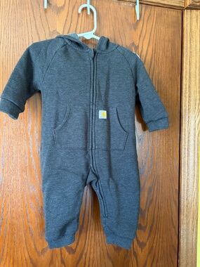 Carhartt Charcoal Hooded Baby One-Piece Zipper Romper